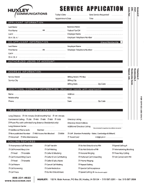 Huxley Communications Service Request Form