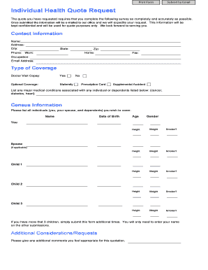 Individual Health Quote Request Form