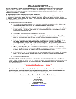 Student Immunization History Form