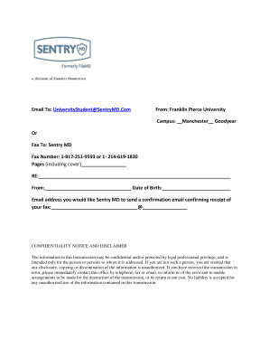 Sentry MD Fax Cover Sheet