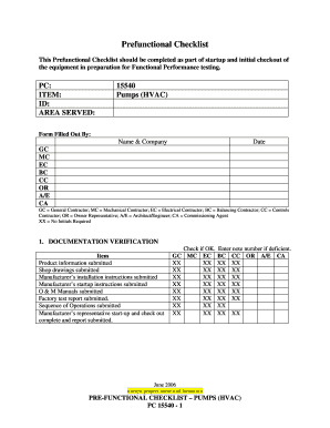 Prefuctional Checklist