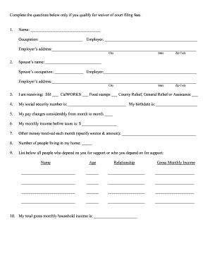 California Court Filing Fees Waiver Form