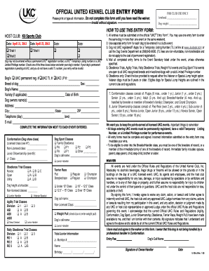 United Kennel Club Dog Event Entry Form