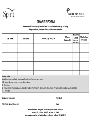 Security Life Change Form