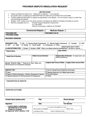 Provider Dispute Resolution Request