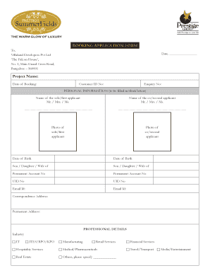 SummerFields Booking Form - Prestige Group