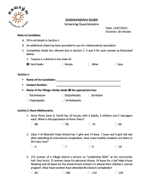 SUGHAVAZHVU Screening Questionnaire