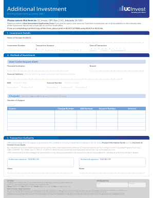 UC Invest Additional Investment Form