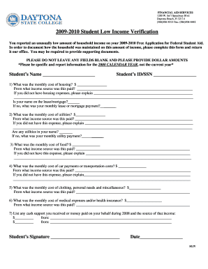 2009-2010 Student Low Income Verification Form