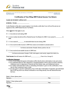 Certification of Non-Filing 2009 Federal Income Tax Return