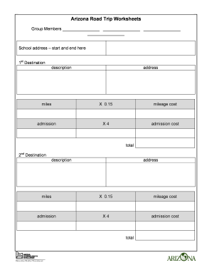 Arizona Road Trip Worksheet