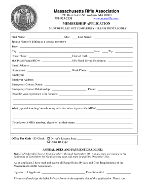 Massachusetts Rifle Association Membership Application