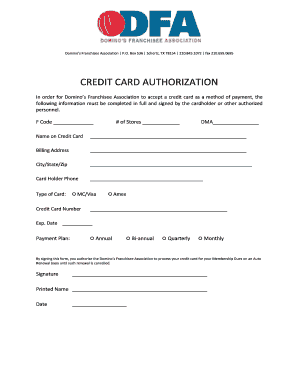 Domino's Franchisee Association Credit Card Authorization