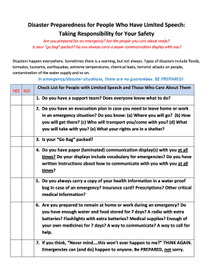 Disaster Preparedness Checklist for People with Limited Speech