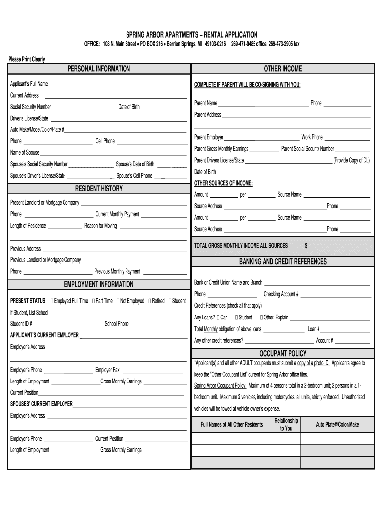 Spring Arbor Apartments Office Fill Online, Printable, Fillable