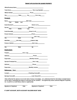 Tenant Application for Leased Property