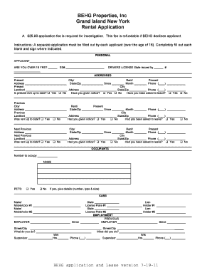 BEHG Properties Rental Application