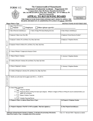 Massachusetts Appeal to Reviewing Board Form 112