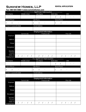 Sunview Homes Rental Application