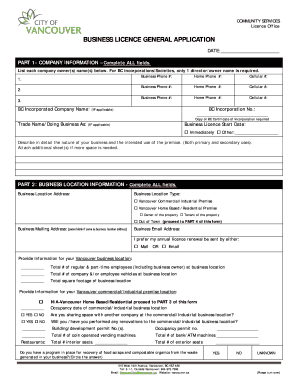 Vancouver Business Licence General Application