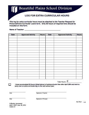Teacher Extra Curricular Hours Log