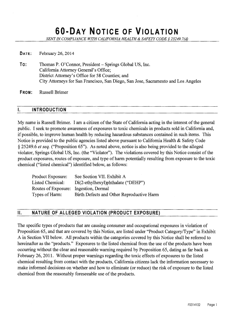 Fillable Online O'Connor, President Springs Global US, Inc Fax Email