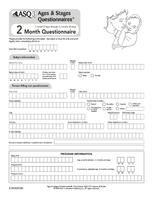 Ages & Stages Questionnaires 2 Month Form