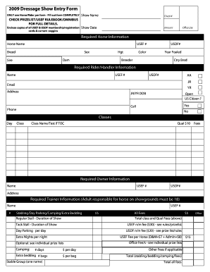 2009 Dressage Show Entry Form