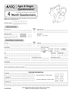 Ages & Stages Questionnaire 4 Month Form