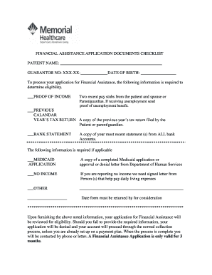 Financial Assistance Application Checklist