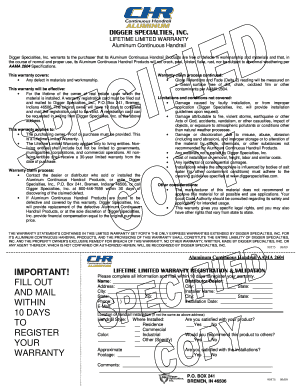 Digger Specialties Lifetime Limited Warranty