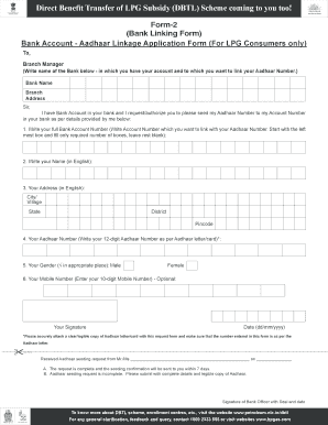 DBTL Scheme Aadhaar Linkage Application Form