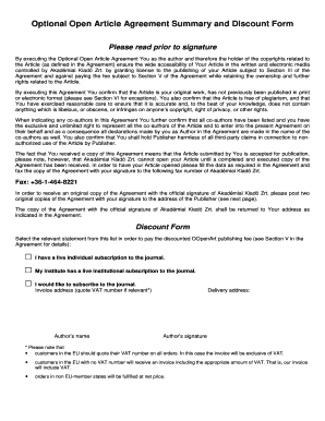 Optional Open Article Agreement