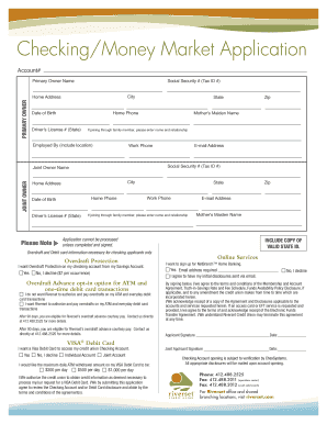 Checking Money Market Application Form