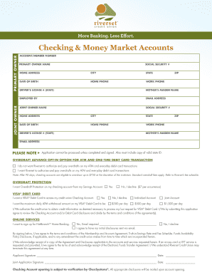 Checking Account Application Form