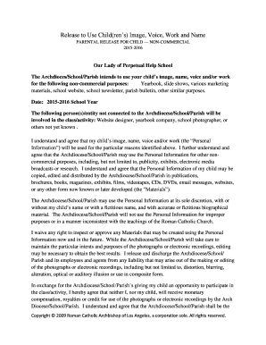 Parental Release for Child Non-Commercial Use