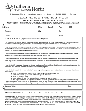 Missouri High School Athletic Participation Certificate