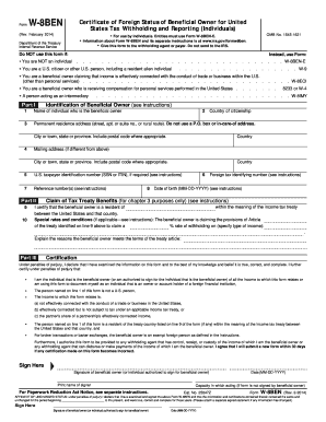 Form W-8BEN Certificate of Foreign Status