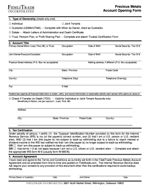 Precious Metals Account Opening Form