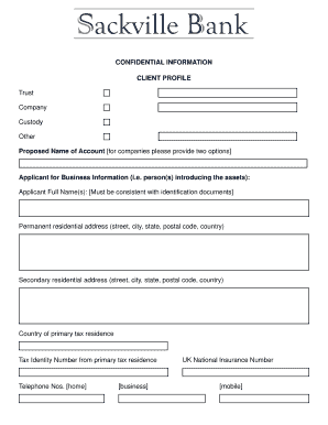 Sackville Bank Client Profile Form