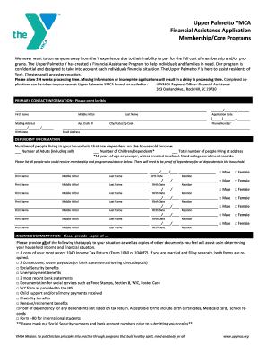 Upper Palmetto YMCA Financial Assistance Application