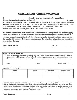 Medical Release for Minor Volunteers