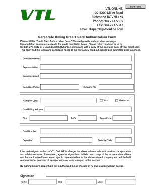 VTL Online Credit Card Authorization Form