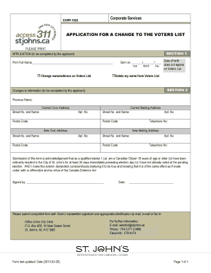 Application for Change to the Voters List