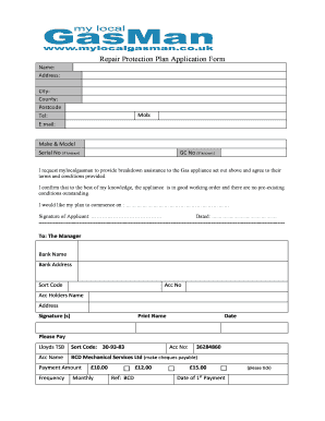 Repair Protection Plan Application Form