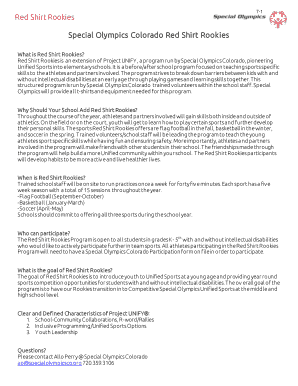 Red Shirt Rookies Program Registration Form