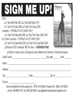 Doberman Pinscher Magazine Subscription Form