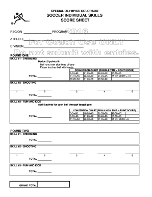 Soccer score sheet template - SPECIAL OLYMPICS COLORADO SOCCER INDIVIDUAL SKILLS SCORE SHEET - specialolympicsco