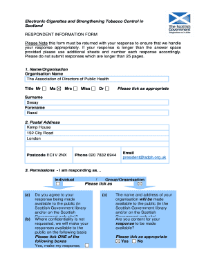 Scotland E-Cigarette Regulation Consultation Form