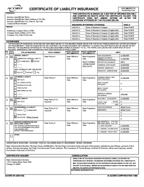 Certificate of Liability Insurance